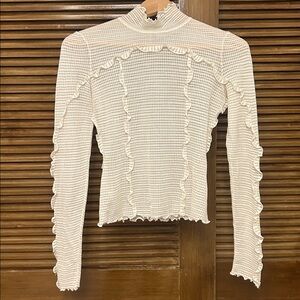 Fendi silk ruffle mock neck top